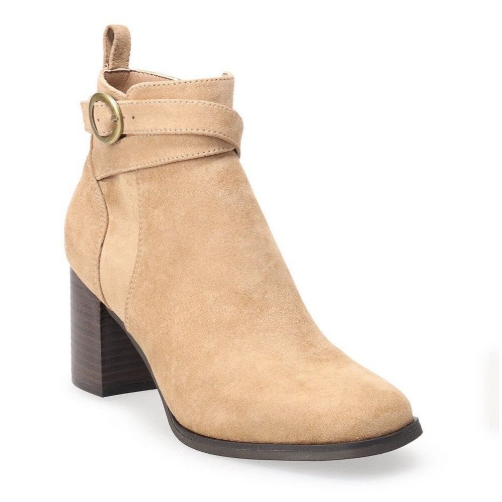NEW: Sonoma Sonja  Suede Booties Women's 7.5 M Side Zip Ankle Heeled Shoes - Picture 6 of 16